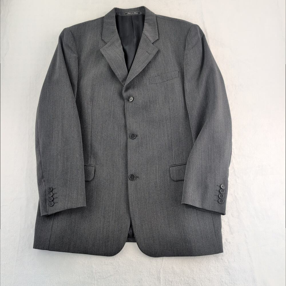 Bachrach Made In Italy Wool Blend Suit Jacket Men's 46 Long Charcoal Gray
